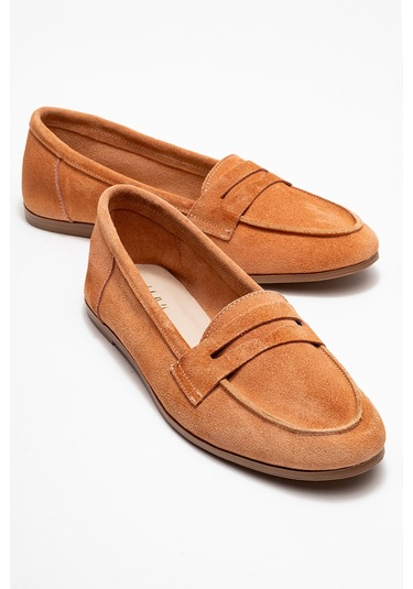 F02 Bal Köpüğü Süet Hakiki Deri Kadın Loafer Ayakkabı Ten Rengi