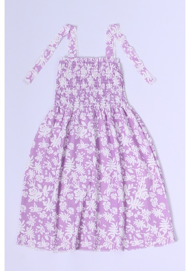 Kız Çocuk Askılı Elbise Çiçek Desenli B35 Hcm00119 Lila - Pembe