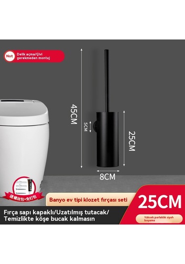 Sabitleme Kayışlı 304 Paslanmaz Çelik Tuvalet Fırçası Siyah 25 Cm Siyah