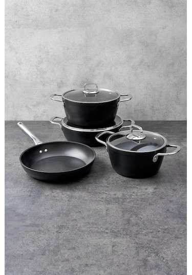 Hisar Lorena 7 Parça Titanyum Tencere Seti Siyah