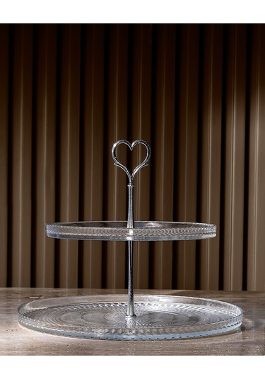 Valery 2 Katlı Kek Standı - Şeffaf - 28 Cm