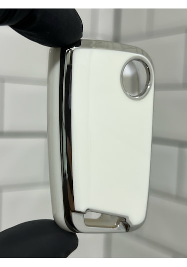 Skoda Octavia Rapid Fabia Kamiq Karoq Kodiaq Scala Uyumlu Anahtar Kılıfı Beyaz - Gümüş