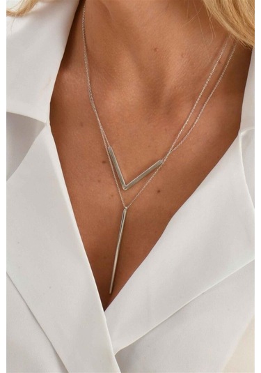 Çift Zincir 925 Ayar Gümüş Kolye-1529