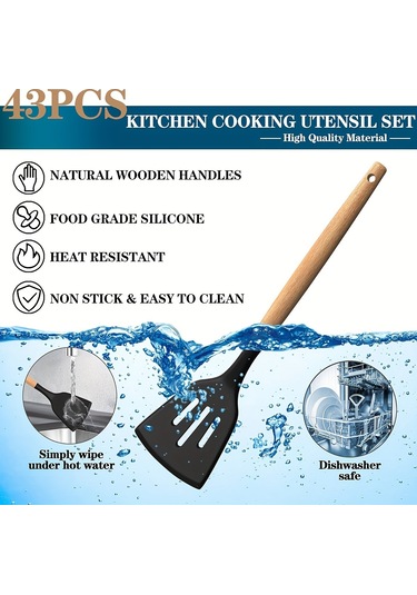 Tcherchi 43 Parça Yapışmaz Pişirme Gereçleri Seti Siyah