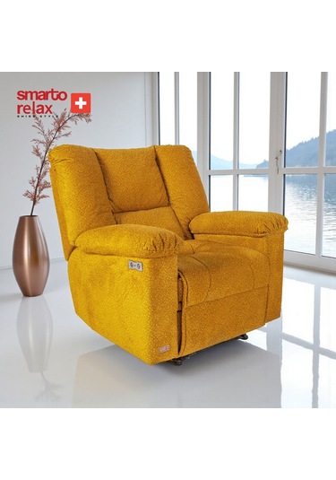 Smarto Relax Tv Koltuğu Porto Comfort Elektrikli Sırt Dayanağı Kontrol Panelli Ergonomik Bukle Polyester Sarı Dekoratif Baba Koltuğu Sarı