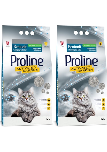 Proline Aktif Karbonlu Topaklaşan İnce Bentonit Kedi Kumu 2 x 10 L