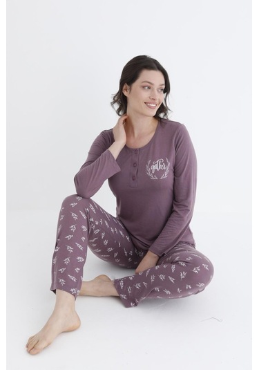 Uzun Kol Mevsimlik Pijama Takımı Viskon Alperi 790-31 Mor