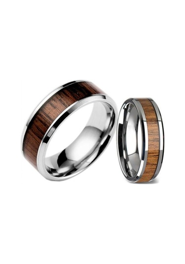Erkek Kadın Modası Yaratıcı Geniş Bant Ahşap Titanyum Çelik Yüzük Boyutu 6-12 Çok Renkli