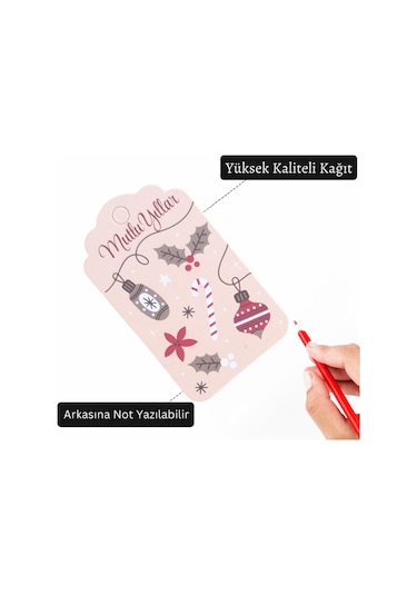 Yılbaşı Mutlu Yıllar Yazılı Hediye Etiketi, Yeniyıl Kokina Temalı