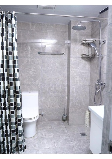 Neevoyu Banyo Için Su Geçirmez Mermer Desenli Kalın Polyester Perde 150x200 Cm 1 Adet 10 Lüklen Gri