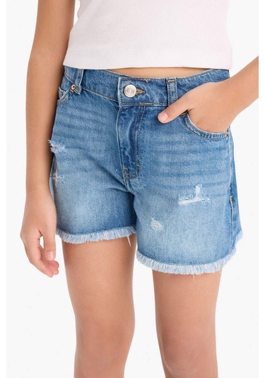 Defacto Kız Çocuk Yırtık Detaylı Pamuklu Jean Şort D7107a825smnm28 Mavi