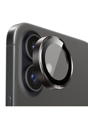 Buff Apple Uyumlu iPhone 16 Plus Metal Kamera Lens Koruyucu Black