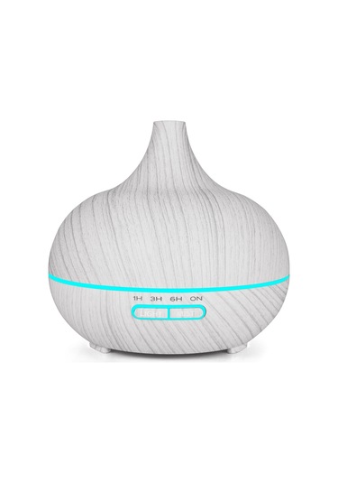 Usb 400ml Ahşap Doku Koku Makinesi Sivri Ağızlı Nemlendirici Renkli Led Işıklı Otomatik Alkol Püskürtücü Beyaz