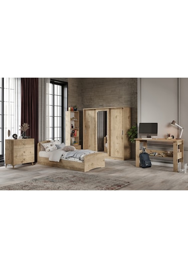Samira Modern Genç Odası Takımı Meşe - 5 Parçalı Ve Tamamı 1. Kal
