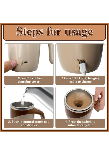 Tenfowee Kahve/protein Çayları Otomatik Karıştırıcı, Şarjlı Paslanmaz Çelik Turizm Kupa, 6 Saat Isı/12 Saat Soğuk Saklama, Preventif Kapak Kahverengi