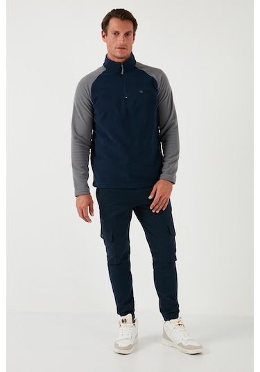 Buratti Slim Fit Yarım Fermuarlı Kışlık Şardonlu Erkek Polar 5906055 Lacivert