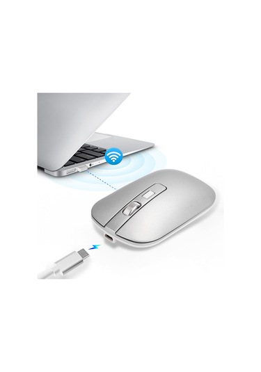 2.4g Kablosuz Ergonomik Fare 1600 Dpı Yüksek Çözünürlüklü Usb Şarjlı Bilgisayar Aksesuarları Gümüş