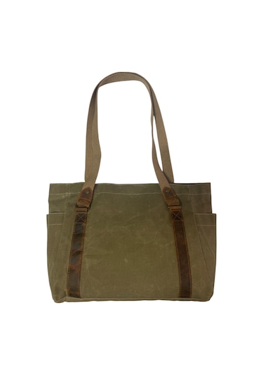 Vintage Salaş Design Su Geçirmez Kanvas Deri Günlük Okul Gezi Omuz Kol Çantası 35x28cm Camel