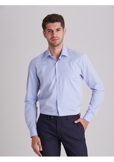 Dufy Mavi Erkek Slim Fit  Uzun Kol Gömlek - 40391 Mavi
