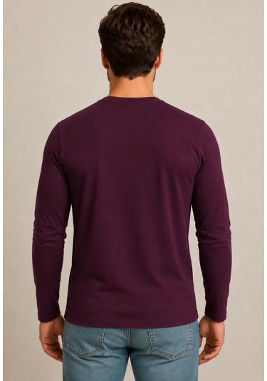 Axxel Erkek Mürdüm Pamuklu Likralı Süprem Uzun Kollu T-shirt-d240