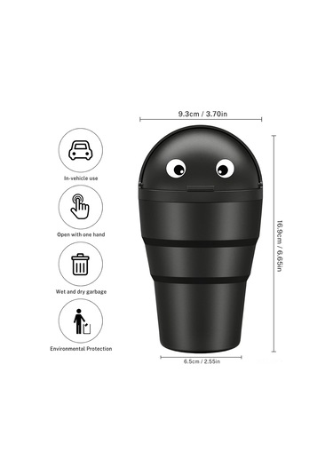 Maiyame Siyah Abs Plastik Araç Çöp Kutusu 520ml - Sızdırmaz Su Geçirmez - Basılı Kapağı İle - Mini Boyut 9.4x9.4x16.9cm - Araç/ofis/ev Kullanıma Uygun