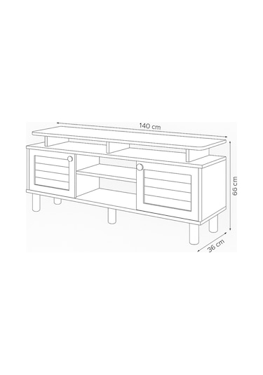 Helena Tv Sehpası Beyaz 2 Kapaklı Açık Raflı Ahşap Görünümlü Atlantik Çam 140x60x36 Cm