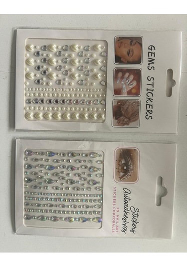 2 Kartela Birden Face Gems Yapışkanlı Yüz Taşı Seti Kalp Ve Damla