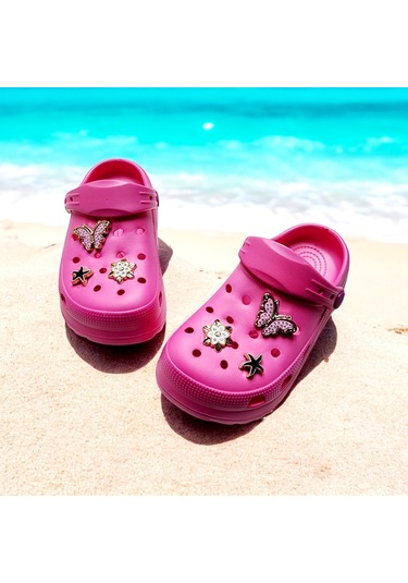 Çocuk Günlük Taş Sticker Detaylı Eva Deniz,plaj,sahil Terliği Fuşya