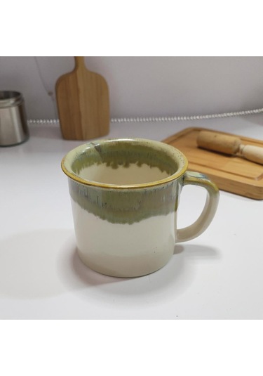 Seramik Kahve Kupası Yeşil-beyaz