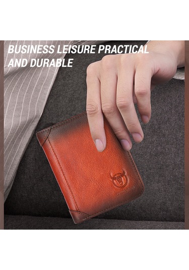 Hangfox Erkek Deri Cüzdan Rfıd Korumalı, İlk Derece Deri, Retro Dikey Tip, Ehliyet Ve Para Taşıma, Sarı Kahverengi Sarı - Kahverengi