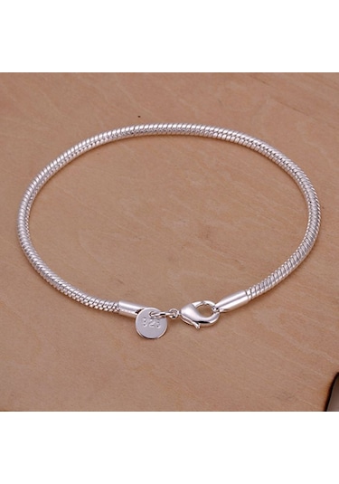 925 Gümüş Kaplama, Örgü Gümüş Bileklik , Ahşap Kutu İçerisinde