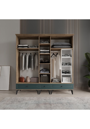 Beenal Nisa 5 Kapaklı Gardırop Dolap 200cm Atlantik Çam - Yeşil