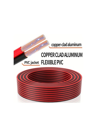 Globalbloom 12 Awg 602.36 İnç Kırmızı Siyah Bakır Kaplı Alüminyum Hoparlör Kablosu