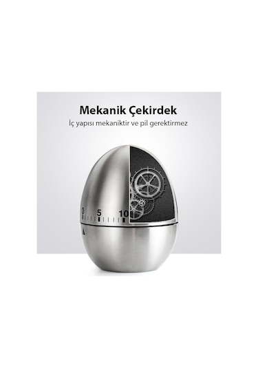 Ezere Mekanik Arama Pişirme Mutfak Zamanlayıcı Alarmı 60 Dakika Paslanmaz Çelik
