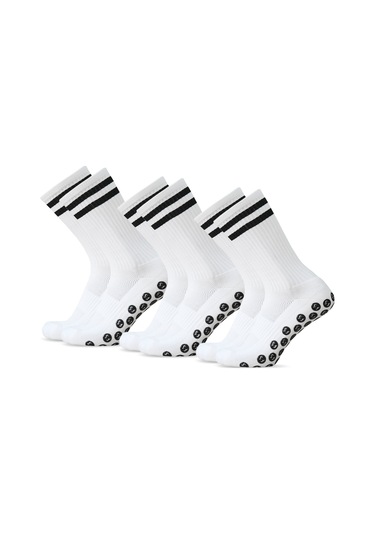 Youmex Beyaz 3'lü Paket Futbol Çorapları - Nem Emici, Nefes Alıcı Ve Kayma Engellendiği Poliester Ürün Beyaz