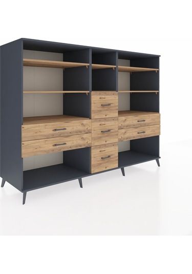 Kronos Dolap 8 Raflı 7 Çekmeceli 220x59x163 Antrasit-çam Antrasit-çam