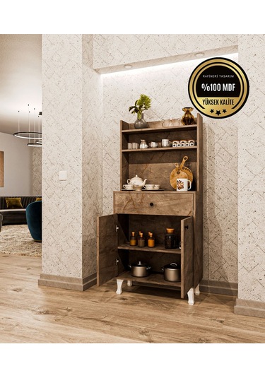 Dekorfim Çok Amaçlı Airfry Dolabı Kahve Köşesi Gri