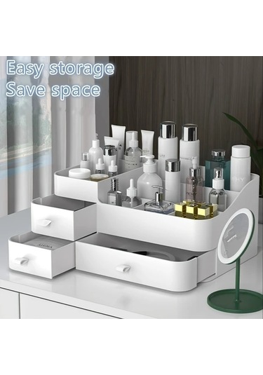 Topshop1 Beyaz Büyük Kapasiteli Kozmetik Organizatör Çekmeceli Makyaj Saklama Kutusu Beyaz