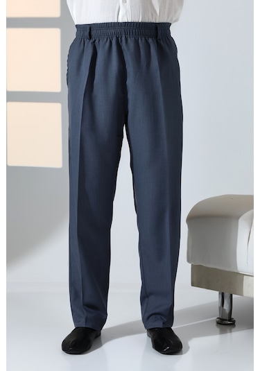 Erkek Rahat Kesim Beli Lastikli Cepli Hac Ve Umre Kumaş Şalvar Pantolon - Mavi İsr Mavi