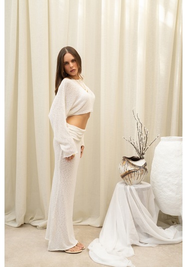 Mai Collection Naval Beyaz Crop Etek Triko Takım