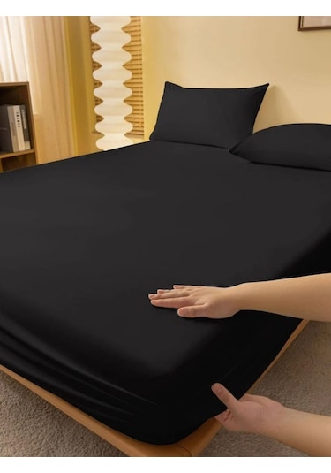 Totem Ranforce Pamuklu Siyah Yastık Kılıflı Lastikli Çarşaf