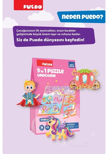 Puedo 36 Parça 9in1 Çift Taraflı Puzzle - Unicorn