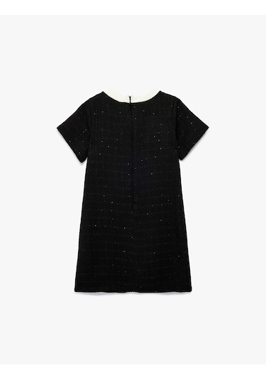 Koton Bol Kalıp Bisiklet Yaka Düğmeli Kurdele Detaylı Kısa Kollu Elbise Siyah 6wkg80033aw Siyah
