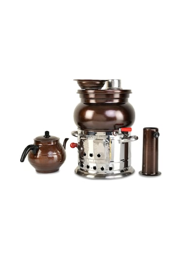 Bakır Görünümlü Aliminyum Odunlu Semaver +  Demlik