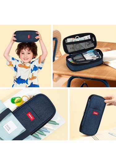 Genişletilebilir Büyük Kapasiteli Okul Ve Ofis Kalem Kutusu, Çok Bölmeli Pratik Kalemlik, Dayanıklı Kalem Organizer MAvi