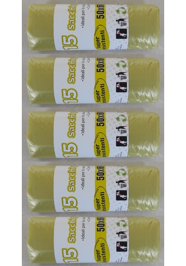 Sarı Çöp Poşeti 50x60 Cm 15'li Rulo, 5 Rulo 75 Adet