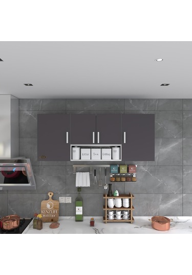 Kenzlife hazır mutfak floro32 gri 060*150*32 mutfak banyo dolabı kapaklı raflı