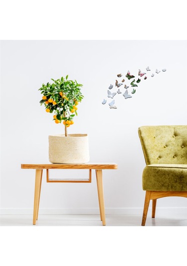 Aubyhe 20 Adet Gümüş Akrilik Kelebek Yansımalı Duvar Stickerı - Ev Dekorasyonu Dıy Çocuk Odası/banyo/uyku Odası Uygun