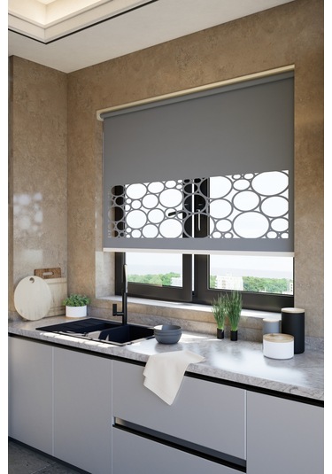 Lazer Kesim Mat Stor Perde, Lazer Kesimli Klasik Serisi, C-5005 Gri Renk Antrasit