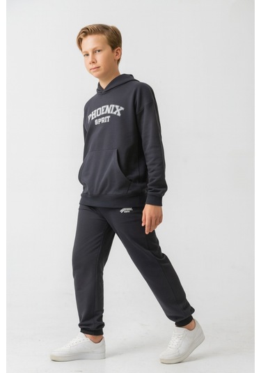 Erkek Çocuk Phoenix Sprit Baskılı Alt Üst Eşofman Takımı Ak7870 Füme